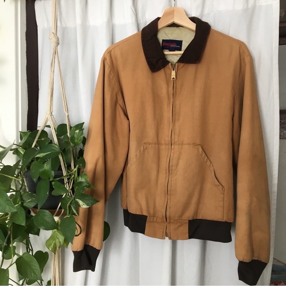 Vintage canvas bomber jacket with American Legion embroidery on back